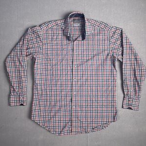Thomas Dean Casual Button Front Dress Shirt Men Large Long Sleeve Gingham Checks